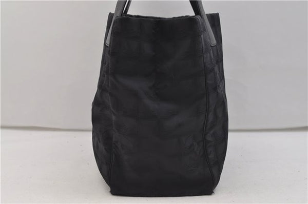 Authentic CHANEL New Travel Line Shoulder Tote Bag Nylon Leather Black 1419E