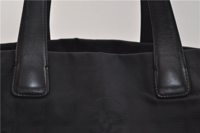 Authentic CHANEL New Travel Line Shoulder Tote Bag Nylon Leather Black 1419E