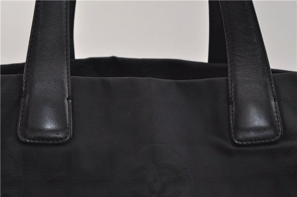Authentic CHANEL New Travel Line Shoulder Tote Bag Nylon Leather Black 1419E