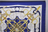 Authentic HERMES Carre 90 Scarf "Eperon d'or" Silk Blue 1420D