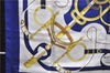 Authentic HERMES Carre 90 Scarf "Eperon d'or" Silk Blue 1420D