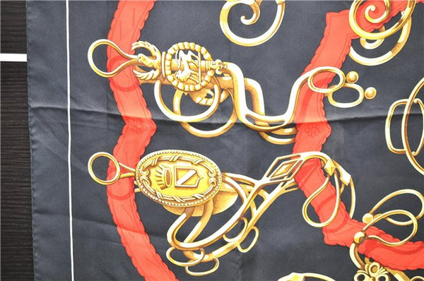 Authentic HERMES Carre 90 Scarf Buckle Motief Silk Black 1421D