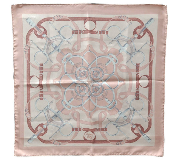 Authentic HERMES Petit Carre 40 Scarf Handkerchief "Eperon d'Or" Silk Pink 1423D