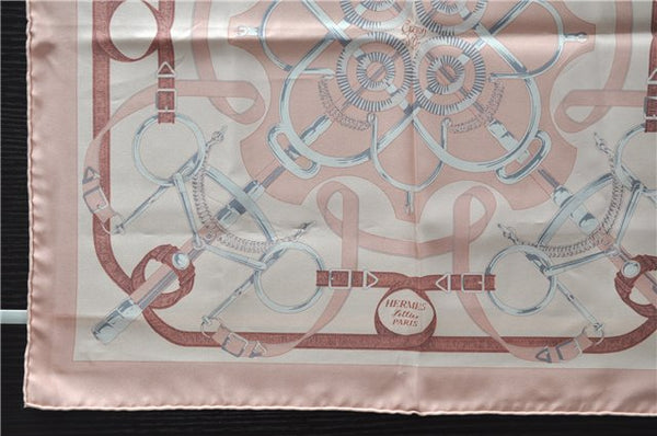 Authentic HERMES Petit Carre 40 Scarf Handkerchief "Eperon d'Or" Silk Pink 1423D