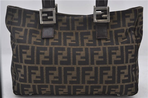 Authentic FENDI Zucca Hand Bag Purse Nylon Leather Brown 1426E