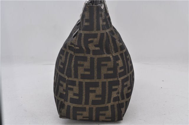 Authentic FENDI Zucca Hand Bag Purse Nylon Leather Brown 1426E