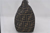 Authentic FENDI Zucca Hand Bag Purse Nylon Leather Brown 1426E