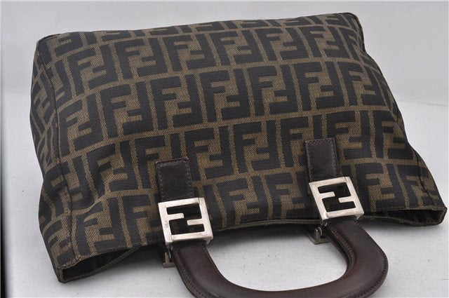 Authentic FENDI Zucca Hand Bag Purse Nylon Leather Brown 1426E