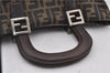 Authentic FENDI Zucca Hand Bag Purse Nylon Leather Brown 1426E