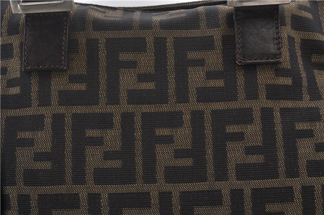 Authentic FENDI Zucca Hand Bag Purse Nylon Leather Brown 1426E