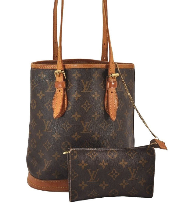 Authentic Louis Vuitton Monogram Bucket PM Shoulder Tote Bag M42238 Junk 1428I