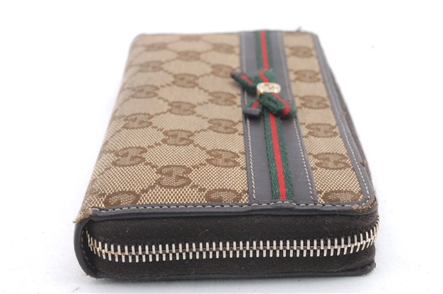 Auth GUCCI Web Sherry Line Mayfair Wallet GG Canvas Leather 257003 Brown 1430D