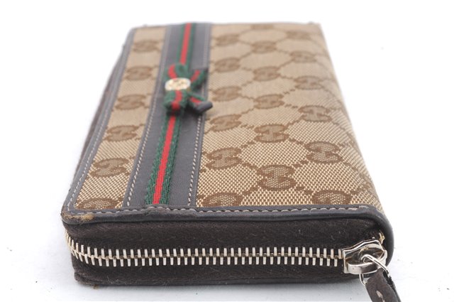 Auth GUCCI Web Sherry Line Mayfair Wallet GG Canvas Leather 257003 Brown 1430D