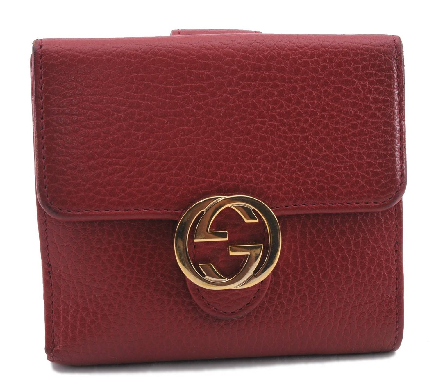 Authentic GUCCI Interlocking G Bifold Wallet Leather 615525 Red 1431D