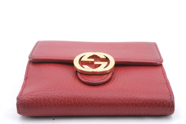 Authentic GUCCI Interlocking G Bifold Wallet Leather 615525 Red 1431D