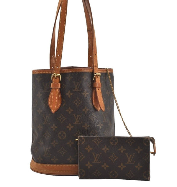 Authentic Louis Vuitton Monogram Bucket PM Shoulder Tote Bag M42238 Junk 1431I