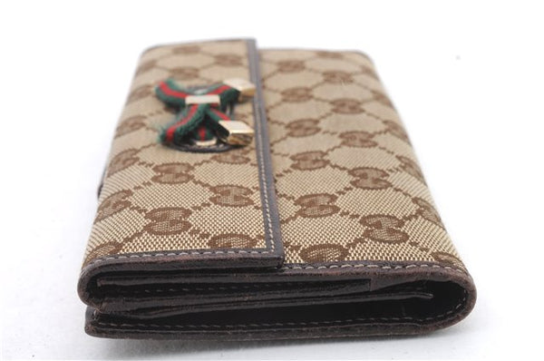 Authentic GUCCI Princy Ribbon GG Canvas Leather Long Wallet 167464 Brown 1432D