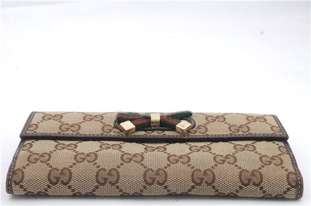 Authentic GUCCI Princy Ribbon GG Canvas Leather Long Wallet 167464 Brown 1432D