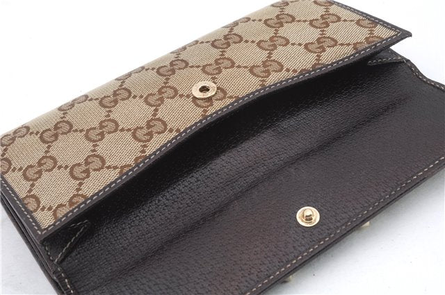 Authentic GUCCI Princy Ribbon GG Canvas Leather Long Wallet 167464 Brown 1432D