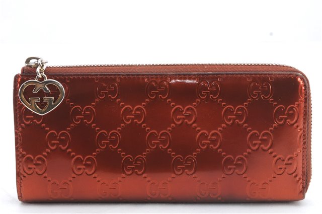 Authentic GUCCI Lovely Heart GG Enamel Leather Long Wallet 295671 Orange 1433D