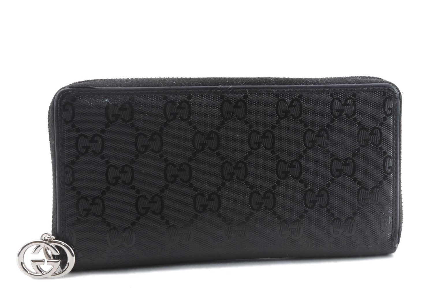 Authentic GUCCI Impreme Long Wallet Purse GG PVC 307982 Black 1436D