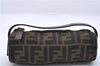 Authentic FENDI Zucca Hand Bag Pouch Purse Nylon Leather Brown 1437D