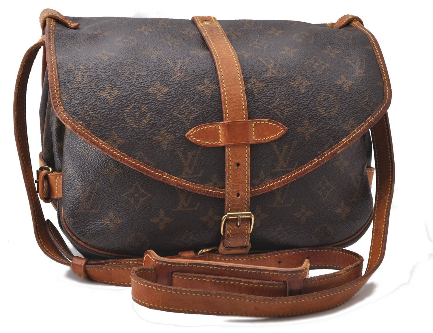 Auth Louis Vuitton Monogram Saumur 30 Shoulder Cross Body Bag M42256 LV 1441D
