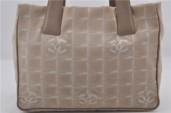 Authentic CHANEL New Travel Line Shoulder Hand Bag Nylon Leather Beige 1441E