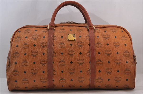 Authentic MCM Visetos Leather Vintage 2Way Travel Boston Bag Brown 1445D