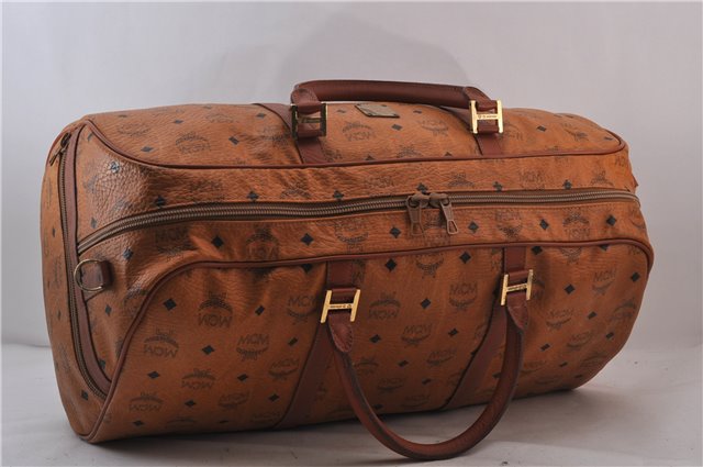 Authentic MCM Visetos Leather Vintage 2Way Travel Boston Bag Brown 1445D