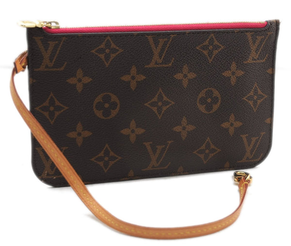 Authentic Louis Vuitton Monogram Neverfull Pouch Purse Clutch Bag Pink LV 1446F