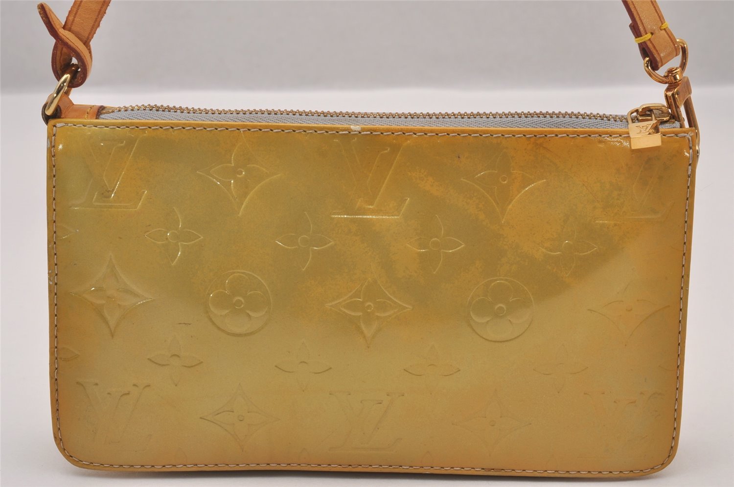 Authentic Louis Vuitton Vernis Lexington Hand Bag Pouch Yellow M91056 LV 1446I