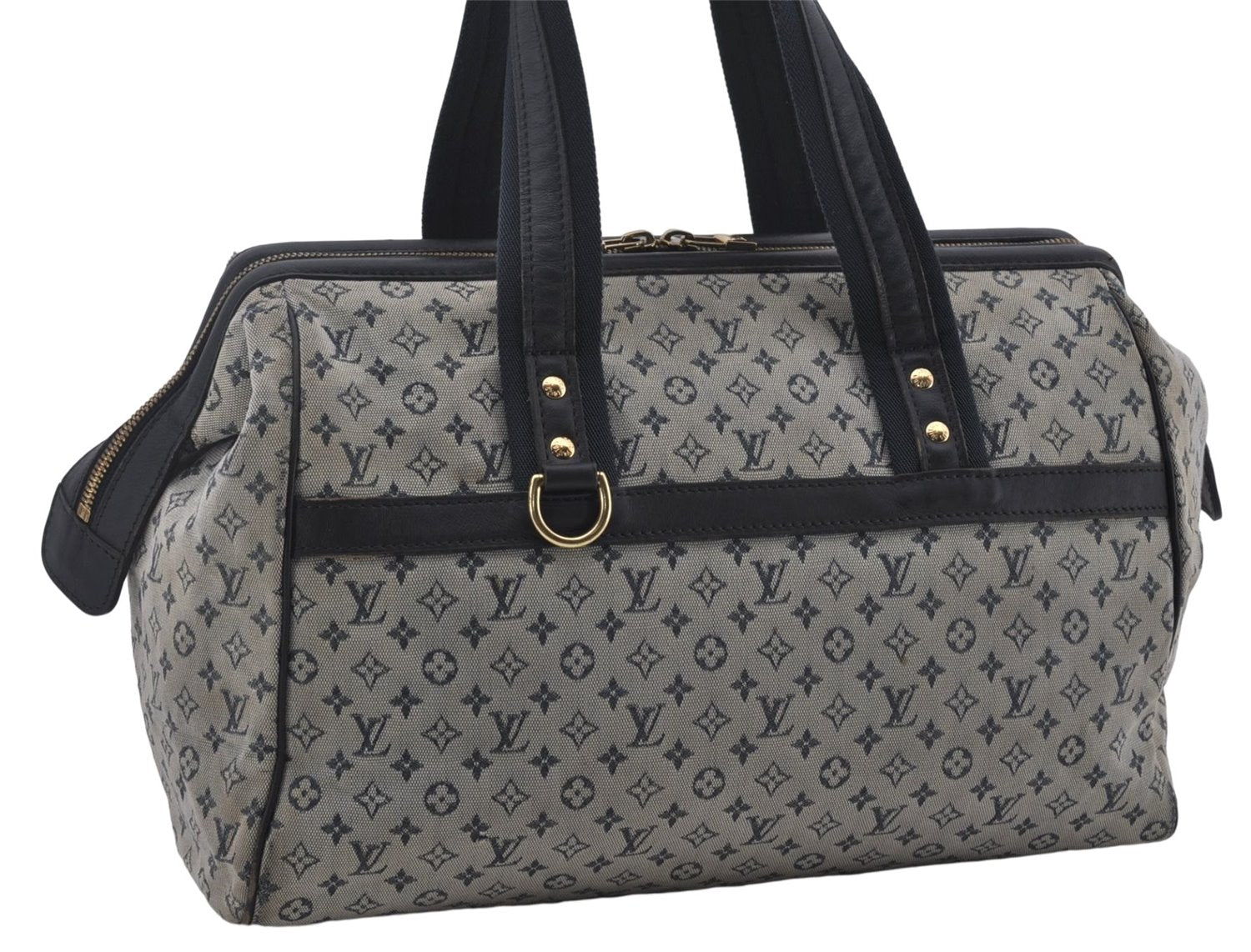 Authentic Louis Vuitton Monogram Mini Josephine GM Hand Bag Blue M92211 LV 1448E