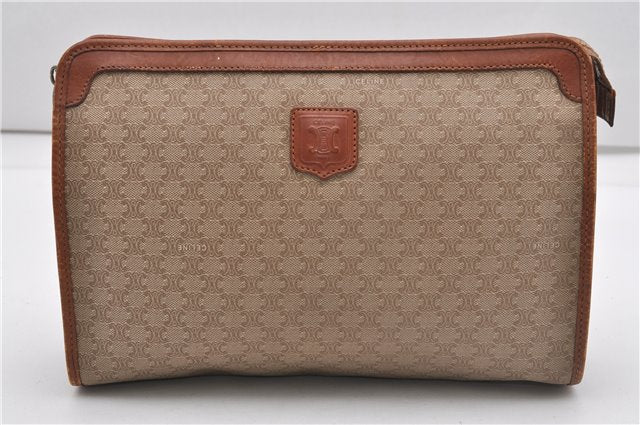 Authentic CELINE Macadam Blason Pattern Clutch Hand Bag PVC Leather Beige 1448G