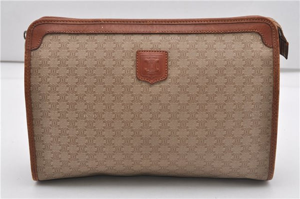 Authentic CELINE Macadam Blason Pattern Clutch Hand Bag PVC Leather Beige 1448G
