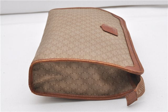 Authentic CELINE Macadam Blason Pattern Clutch Hand Bag PVC Leather Beige 1448G