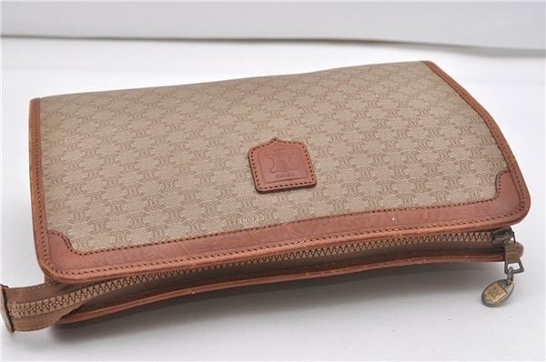 Authentic CELINE Macadam Blason Pattern Clutch Hand Bag PVC Leather Beige 1448G