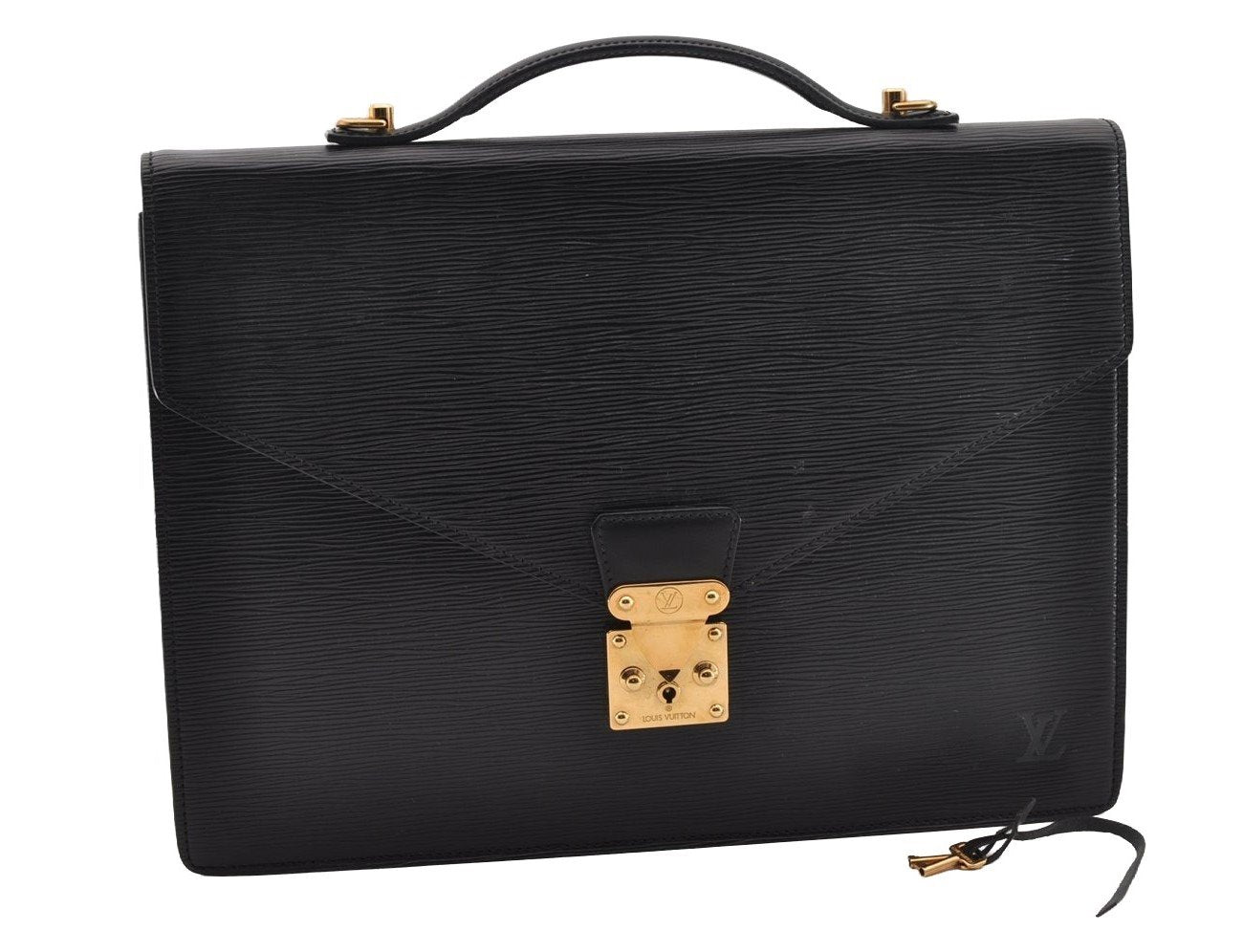 Auth Louis Vuitton Epi Porte Documents Bandouliere Briefcase M54462 Black 1448I
