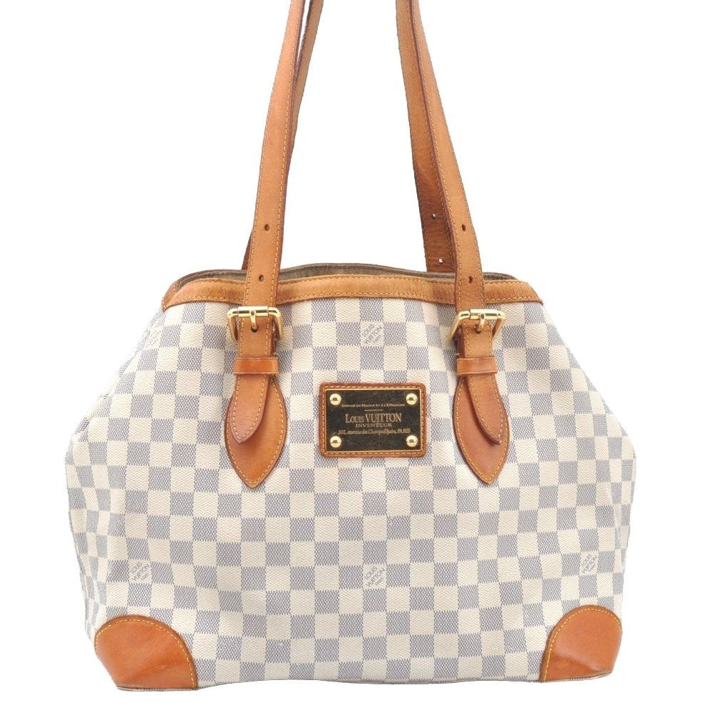 Authentic Louis Vuitton Damier Azur Hampstead MM N51206 Shoulder Tote Bag 1450H