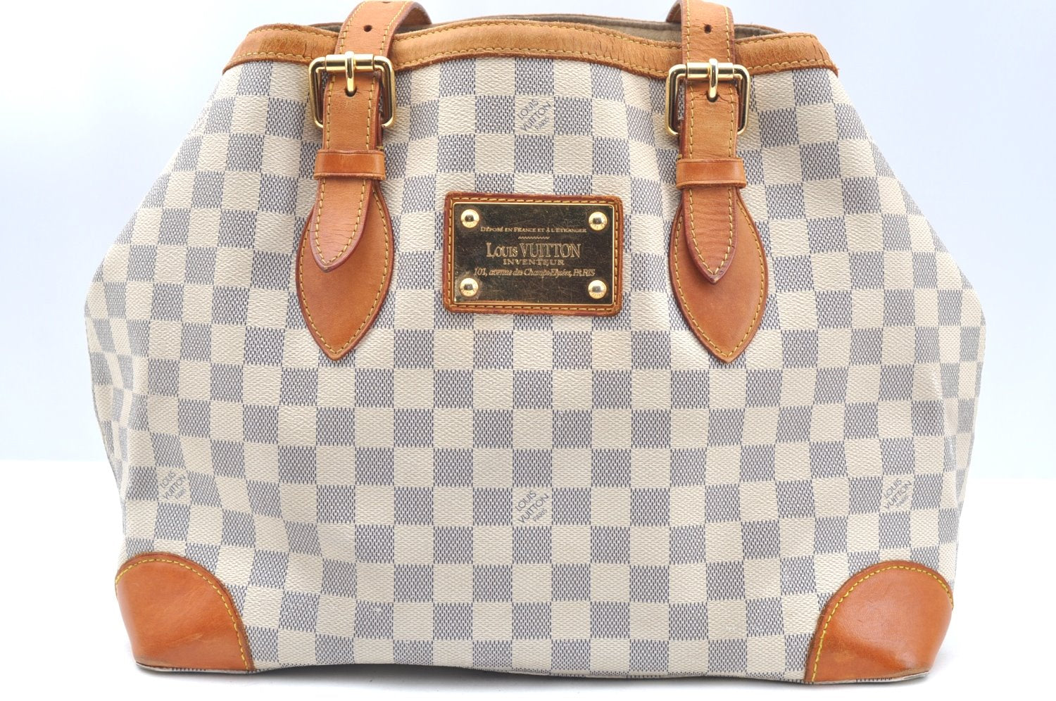 Authentic Louis Vuitton Damier Azur Hampstead MM N51206 Shoulder Tote Bag 1450H