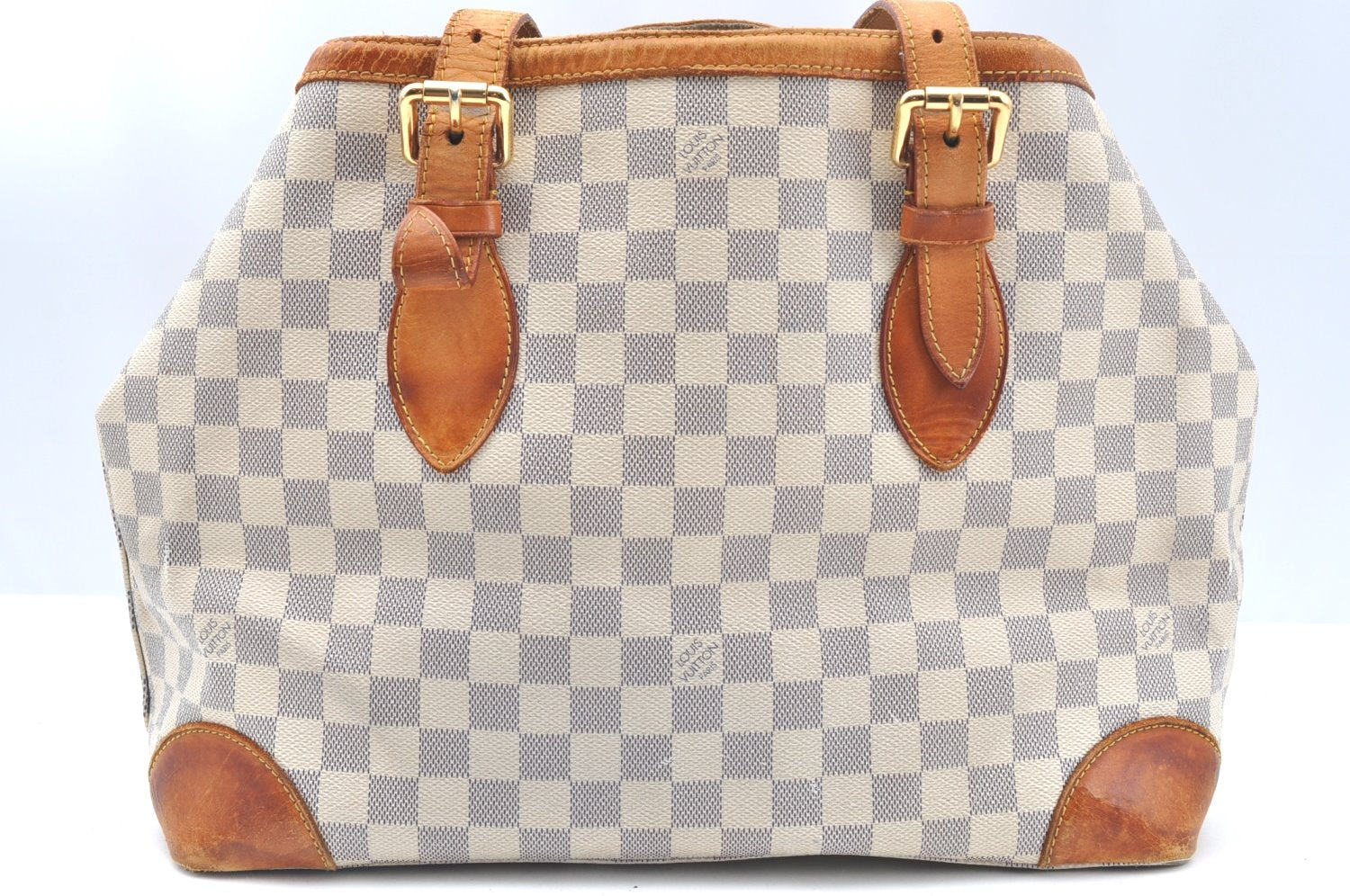Authentic Louis Vuitton Damier Azur Hampstead MM N51206 Shoulder Tote Bag 1450H