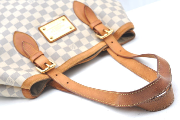 Authentic Louis Vuitton Damier Azur Hampstead MM N51206 Shoulder Tote Bag 1450H