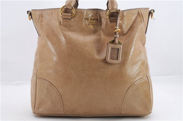 Authentic PRADA 2Way Shoulder Tote Hand Bag Leather Beige 1456D