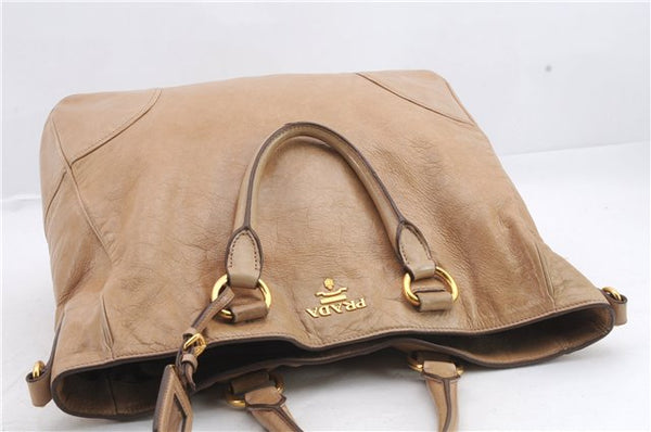 Authentic PRADA 2Way Shoulder Tote Hand Bag Leather Beige 1456D