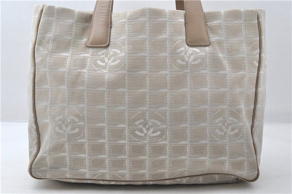 Authentic CHANEL New Travel Line Shoulder Tote Bag Nylon Leather Beige 1461E
