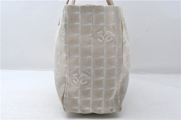Authentic CHANEL New Travel Line Shoulder Tote Bag Nylon Leather Beige 1461E