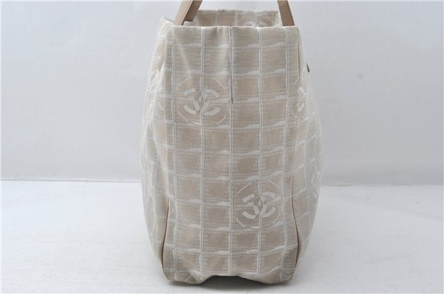 Authentic CHANEL New Travel Line Shoulder Tote Bag Nylon Leather Beige 1461E