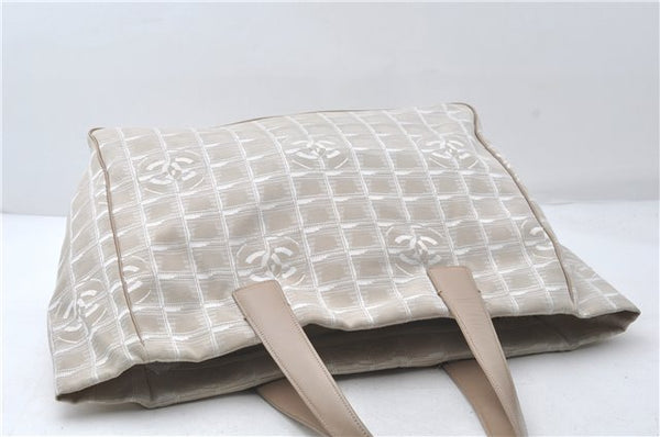 Authentic CHANEL New Travel Line Shoulder Tote Bag Nylon Leather Beige 1461E