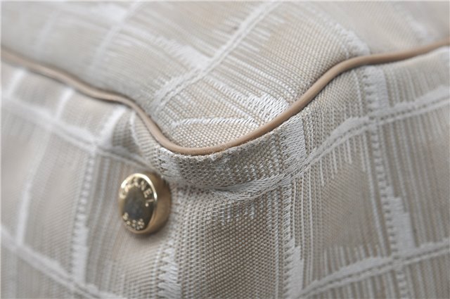 Authentic CHANEL New Travel Line Shoulder Tote Bag Nylon Leather Beige 1461E