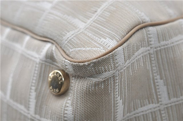 Authentic CHANEL New Travel Line Shoulder Tote Bag Nylon Leather Beige 1461E